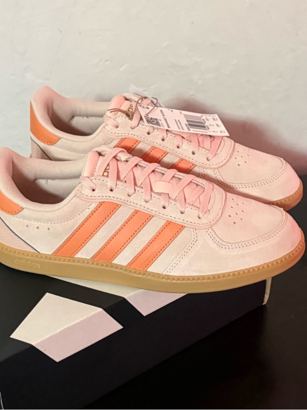 adidas Pink Suede Sneakers with Orange Stripes and Gum Sole